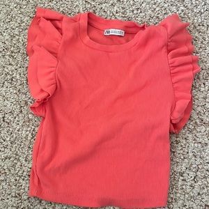 Zara - coral ruffle sleeve top